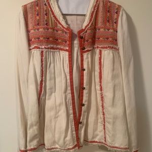 Free People Medium Trapeze Prairie Embroidered Jacket